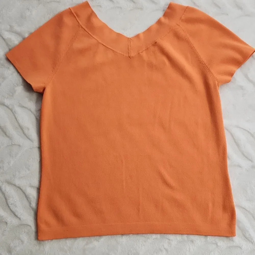 TALBOTS V neck Rayon blend top in orange - Picture 5 of 8